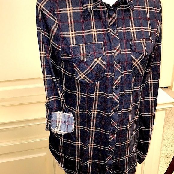 Passport by Buckle Blue Red & White Plaid Long Sleeve Button Up Shirt Sz Medium - Picture 7 of 7